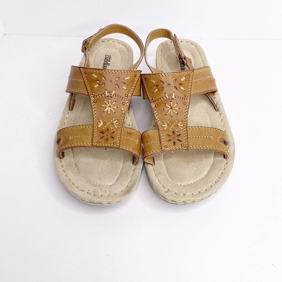 Cobbie Cuddlers Tan Leather Sandal Shoes Sz 8.5 W Hook And Loop Womens Comfort - Picture 3 of 10